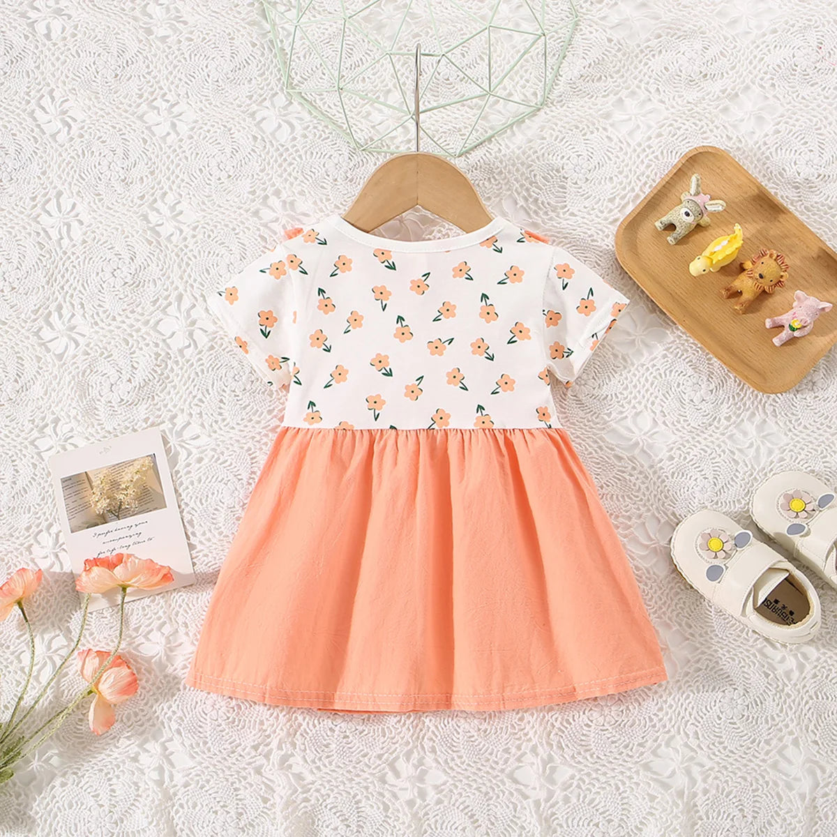 Baby Girl Dresses Summer Flower Printed Sweet Doll Collar Short Sleeved Children Clothing for Baby