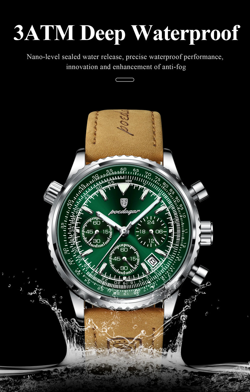 POEDAGAR Luxury Business Men's Watch Waterproof Luminous Date Chronograph Leather Man Clock Fashion Quartz Watches For Men Reloj