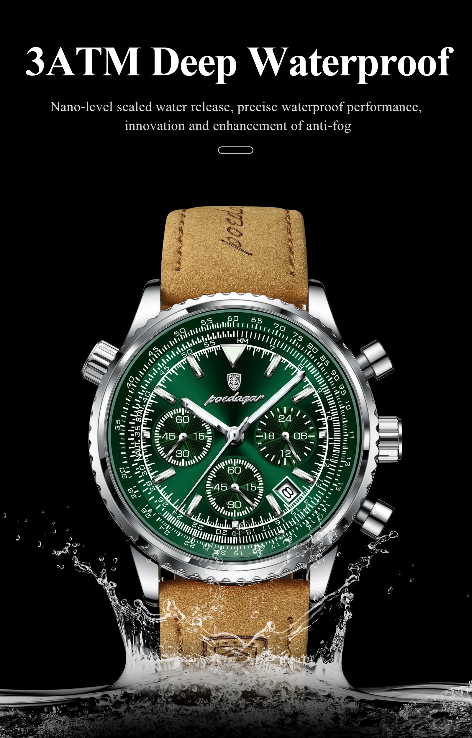 POEDAGAR Luxury Business Men's Watch Waterproof Luminous Date Chronograph Leather Man Clock Fashion Quartz Watches For Men Reloj