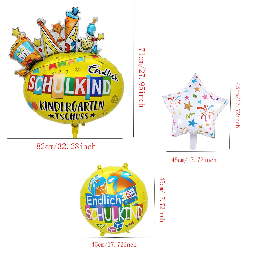 10pcs German Letter Schulkind Back to School Balloons Set Ice Cream Hurra Schulkind Black To School Decorations