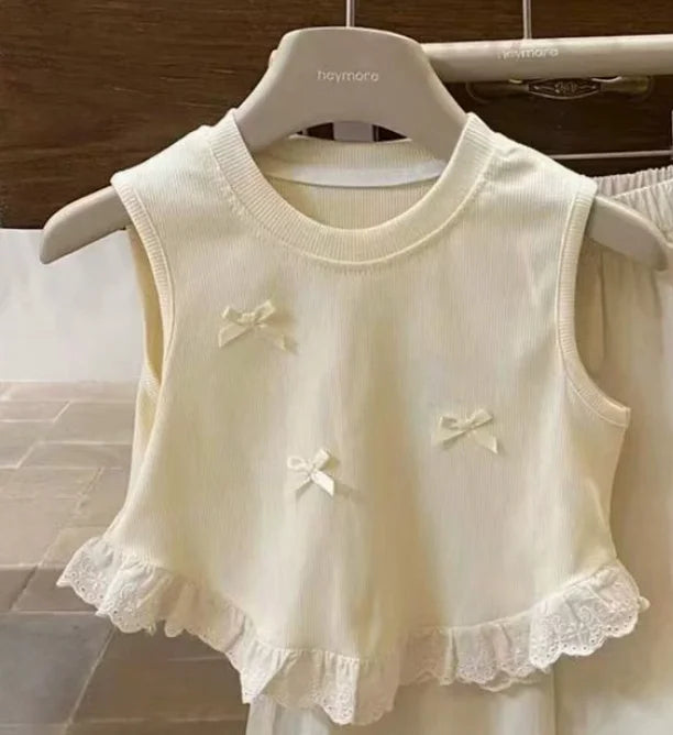 Girls Sleeveless T-shirt Fashion Comfortable Top Children Kids Clothing Bow Summer Vest Clothing