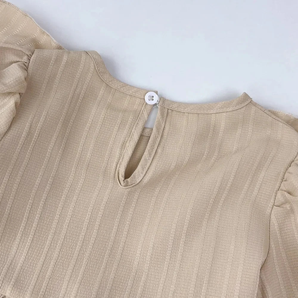 Autumn Kids Dresses for Girls Round Neck Long Sleeved Pleated Edge Solid Color Dress Kids Clothes Children's Daily Casual Wear