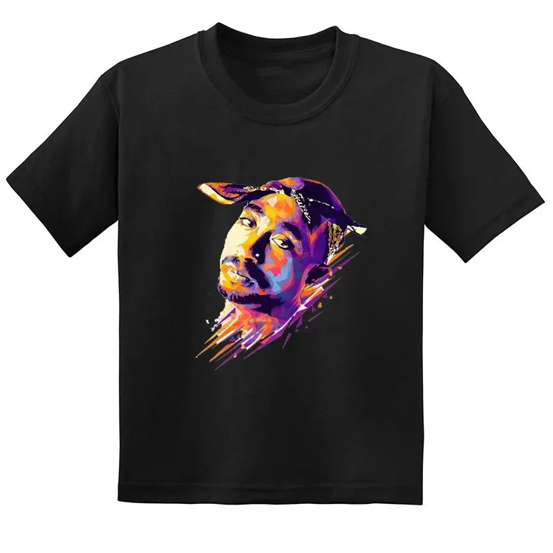 Hip Hop Festival Rapper 2pac Kids Mens  Fashion Children T Shirt Tupac Thug Life Clothes Girls Boys Women Summer Black T-Shirt