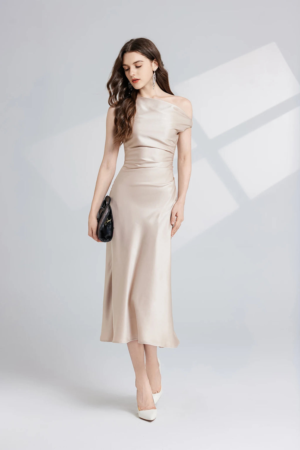 French Summer Autumn Fashion Acetate Satin Evening Dress Women Sexy Slash Neck Pencil Mermaid Long Prom Dresses Lady Gown