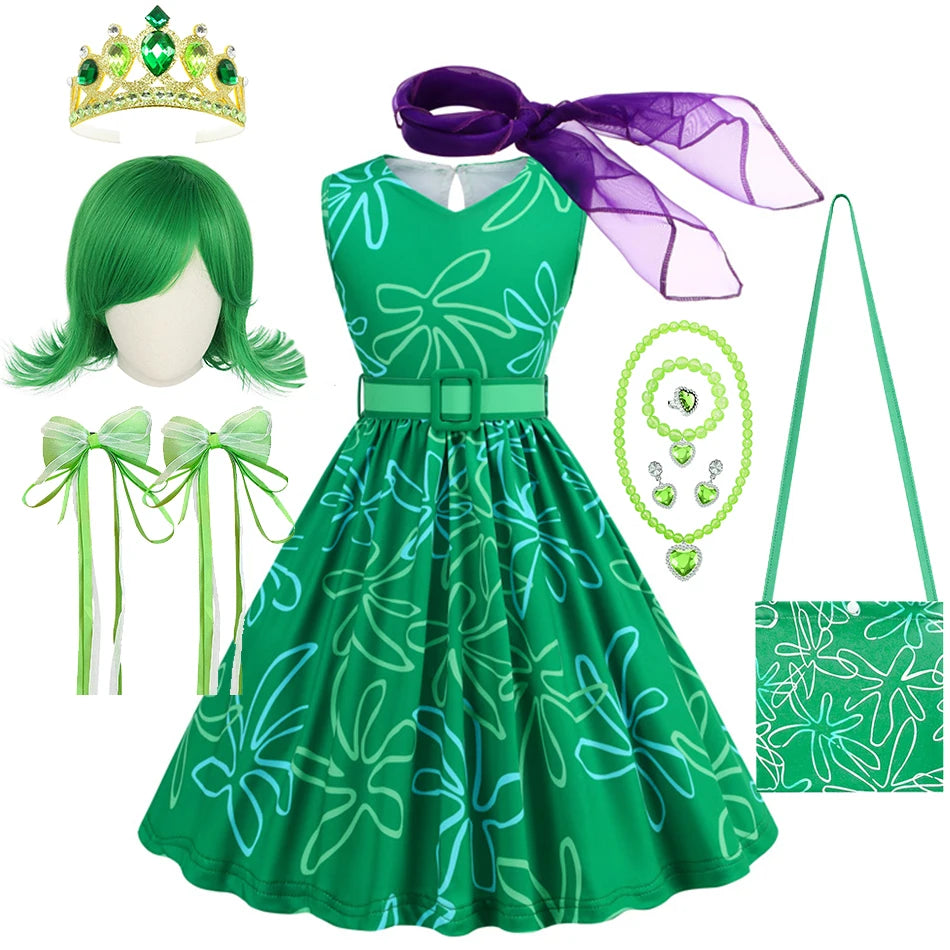 Cartoon Movie Cosplay Costumes Halloween Girls Joy Sadness Dress Kids Print Frocks Children Soft Sleepwear Carnival Sets