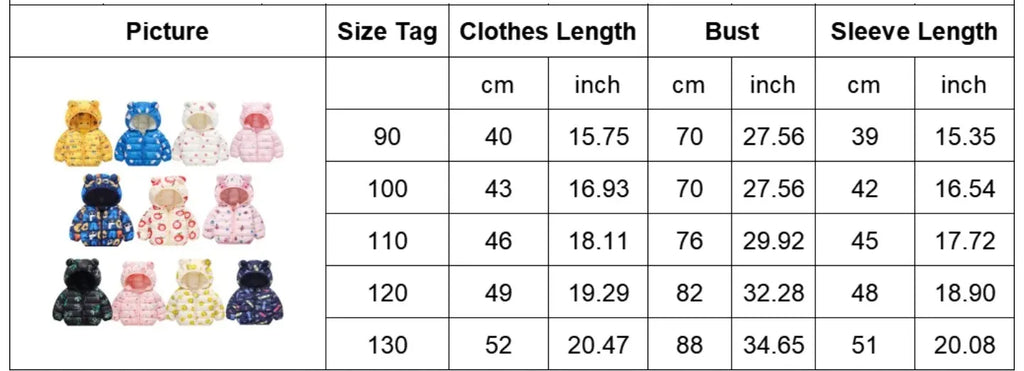 New Autumn Winter Coats Children Cartoon Cotton Down Jacket Kids Cute Casual Fashion Outerwear Boys Girls Print Clothing