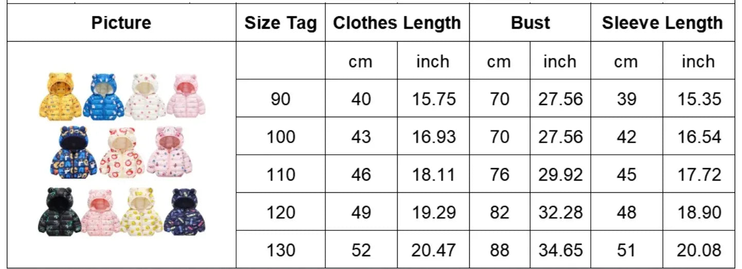 New Autumn Winter Coats Children Cartoon Cotton Down Jacket Kids Cute Casual Fashion Outerwear Boys Girls Print Clothing