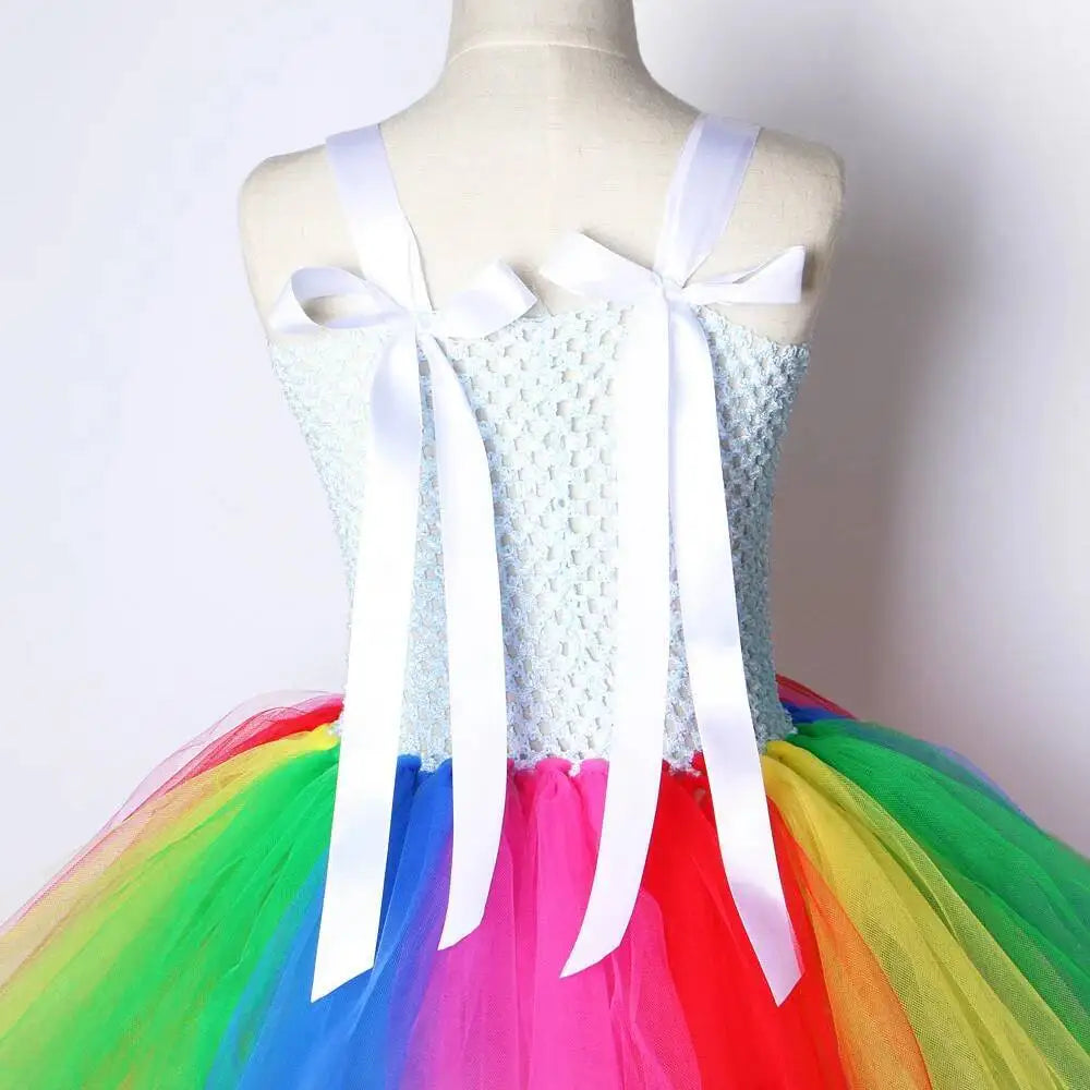 Rainbow Tutu Dress for Girls Princess Costume Kids Birthday Party Outfit Halloween Christmas Fancy Dress Outfit for 1-12 Years