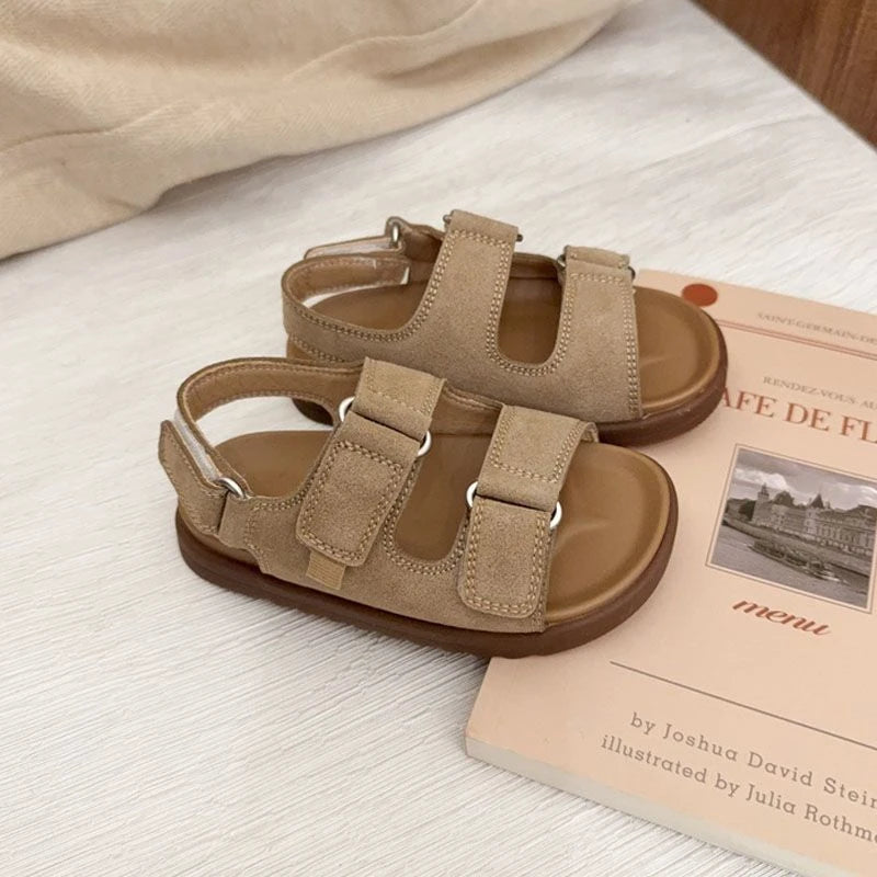 Fashion Boys Girls Sandal 2025 Summer New Fashion Simple Solid Color Children's Suede Outdoors Non-slip Open Toe Beach Sandals