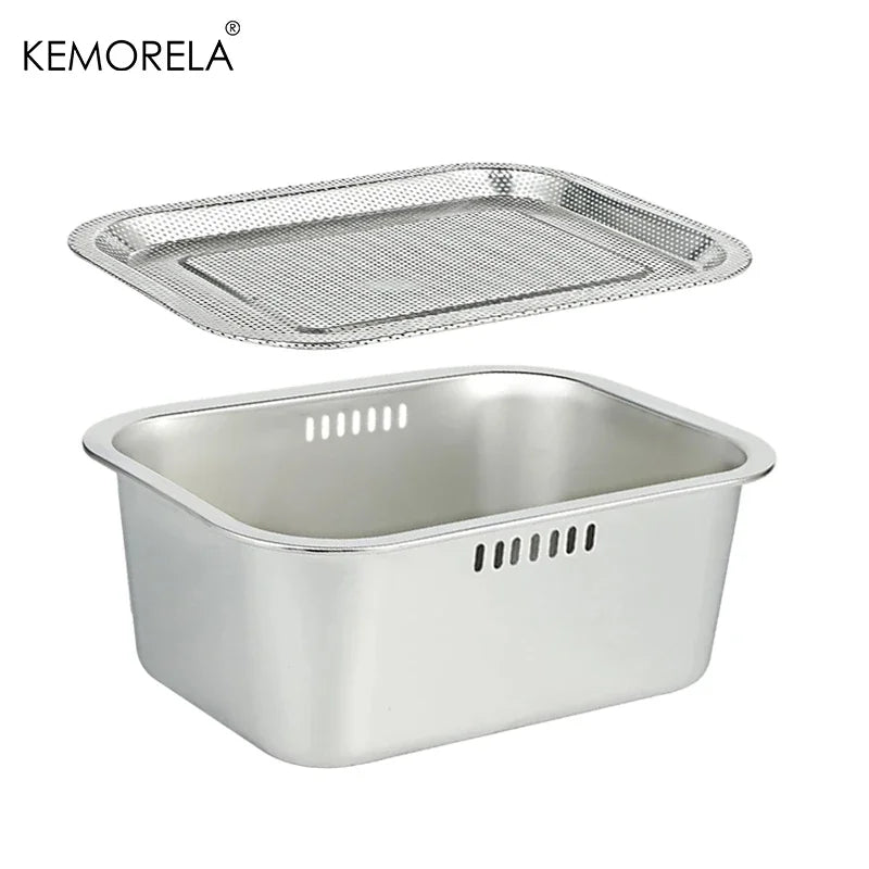 10L Portable Stainless Steel Washing-up Bowl Large Multipurpose Dish Tub Vegetable Washing Basin Kitchen Sink Organizer