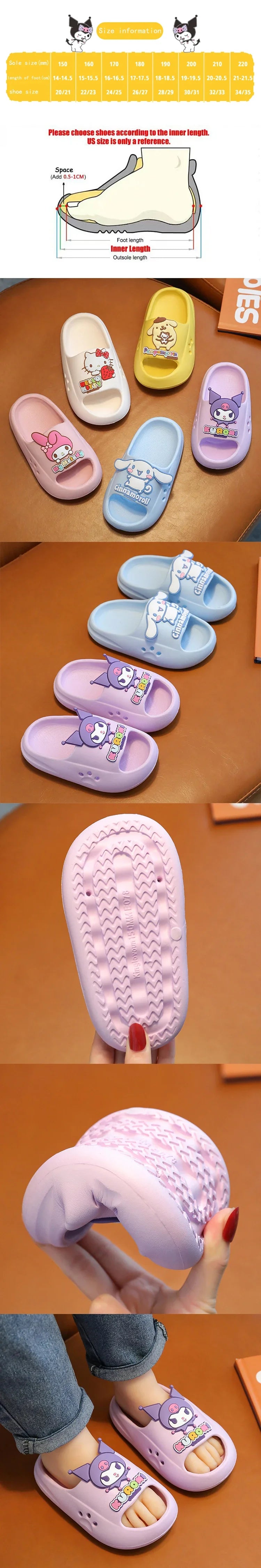 Lovely Sanrioed Children Slippers Anime Hello Kitty Cinnamoroll Platform Non-Slip Home Comfortable Kawaii Outdoor Beach Sandals