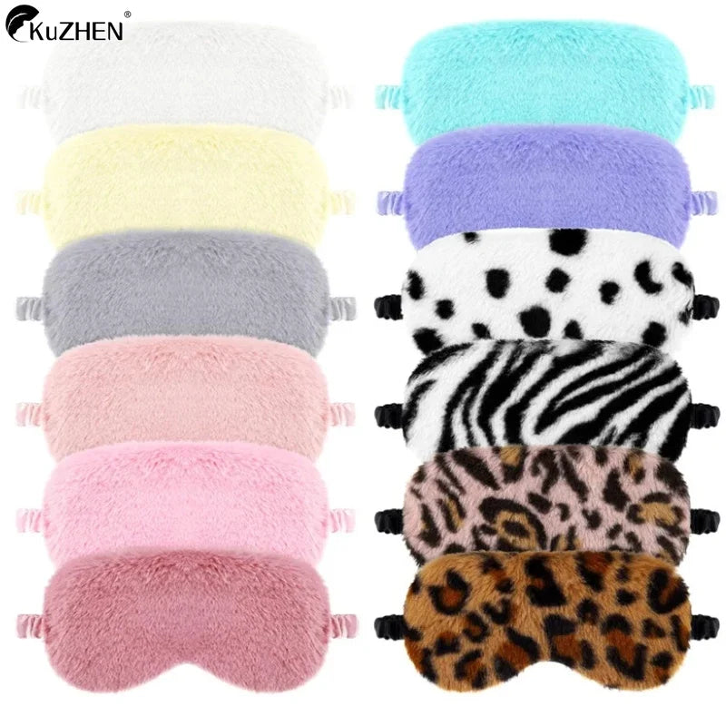Soft Plush Sleeping Mask Cute Rabbit Fur Blindfold for Nap Eye Cover Health Sleep Aid for Men Women Students All Seasons