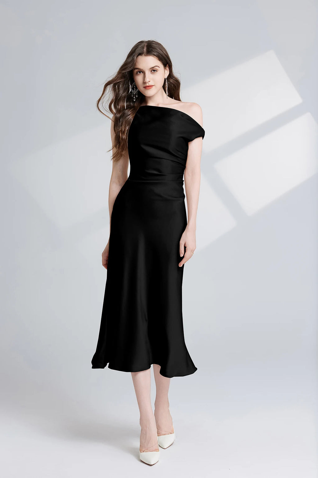 French Summer Autumn Fashion Acetate Satin Evening Dress Women Sexy Slash Neck Pencil Mermaid Long Prom Dresses Lady Gown
