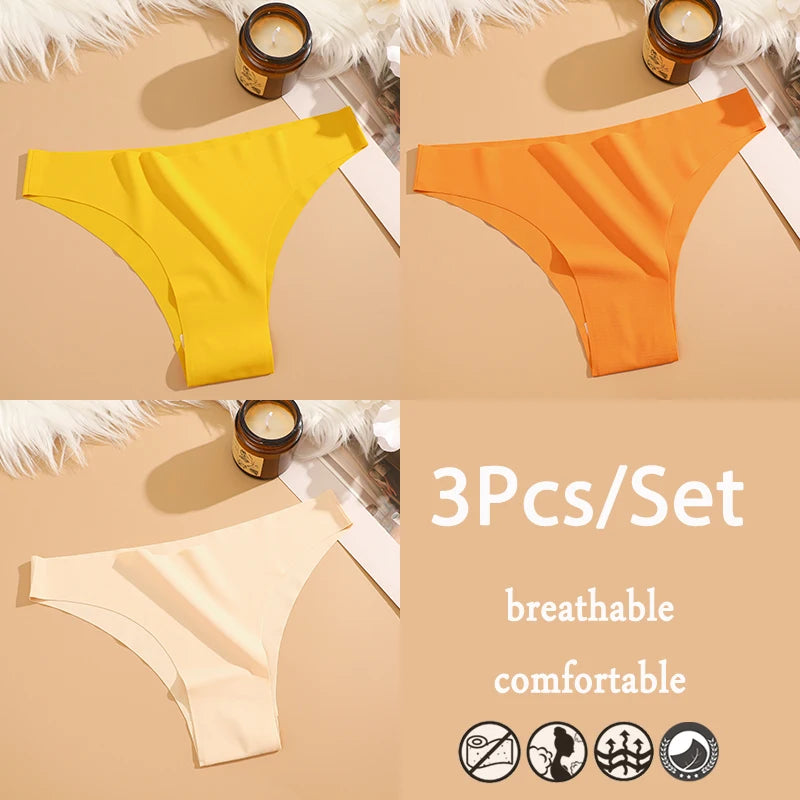 3Pcs/Set Ice Silk Seamless Underwear For Women Low Waisted Brazilian Pants Breathable High Elasticity Lingerie Intimates Panties