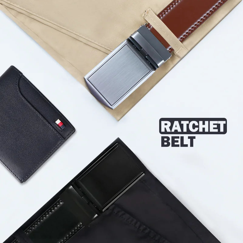 Original Genuine Leather Cowhide Belt for Men - Adjustable Automatic Buckle Versatile Casual Business Style Durable Alloy Buckle
