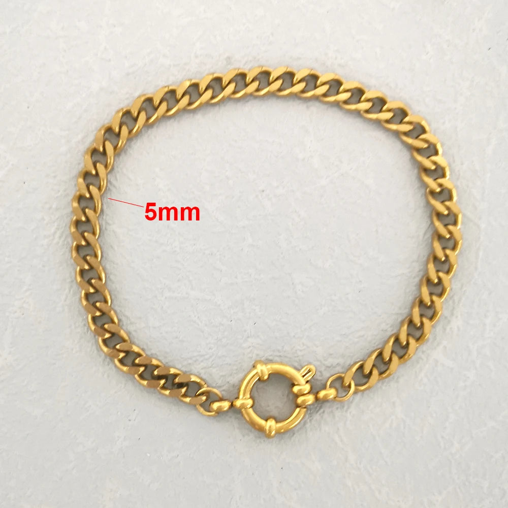 QMHJE Stainless Steel Bracelet Women Men Anchor Clasp Beads Chain Sailor Wheel Geometric Link Basic DIY Gold Silver Color Punk