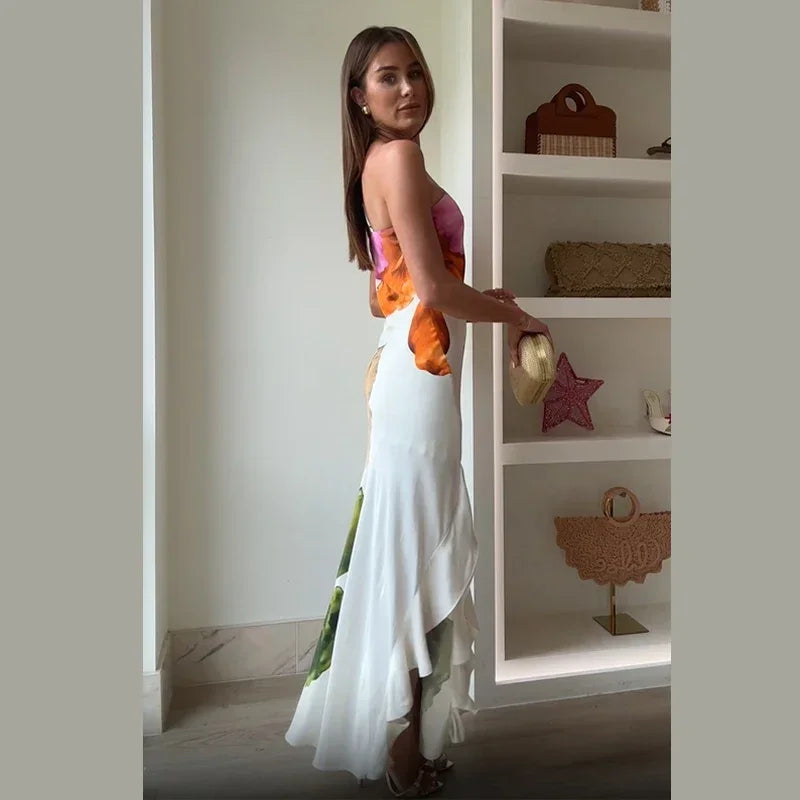 Sexy Flora Painted Ruffle Slim Dress Women Elegant Full Sleeves A-line Short Dresses 2026 Lady Summer Party Holiday Robes