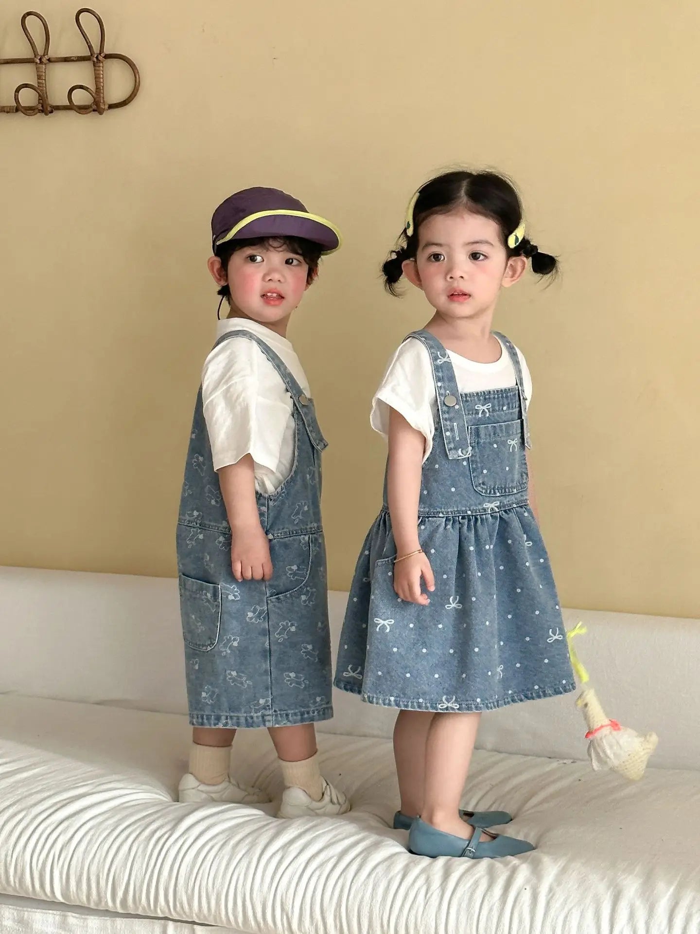 2026 Summer New Children Denim Overalls Boys Strap Jeans Girls Jeans Sling Dress Cute Kids Brother Sister Outfits Baby Clothes