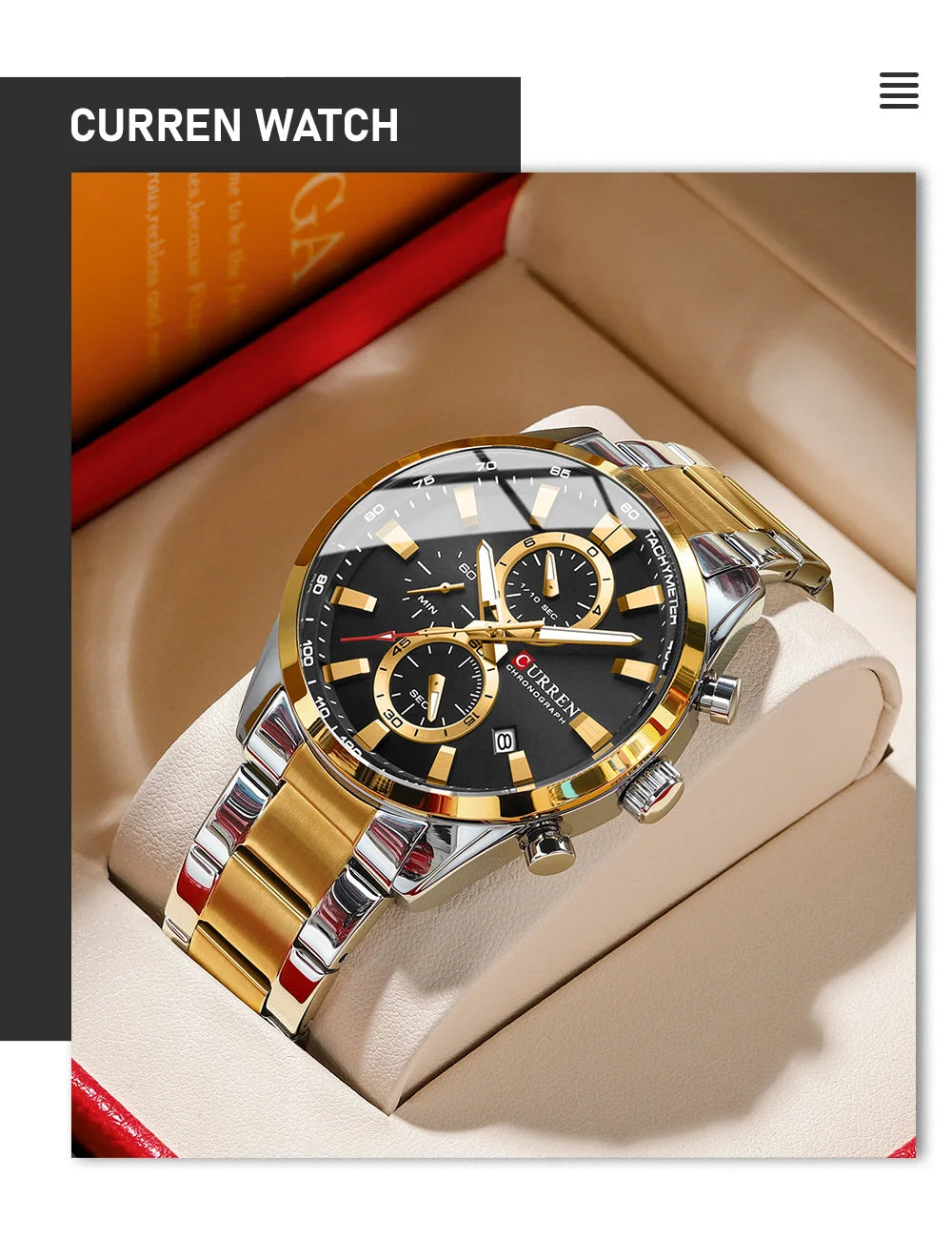 CURREN Casual Sporty Brand Stainless Steel Band Wristwatches for Men  Chronograph Quartz Watches with Date New 8445