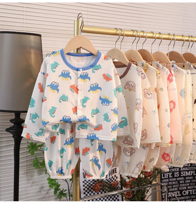 Kid Cute Cartoon New Sleepwear 2pcs Toddler Children Homewear Pajamas Thin Spring Summer Boys Girl Air Conditioning Clothing