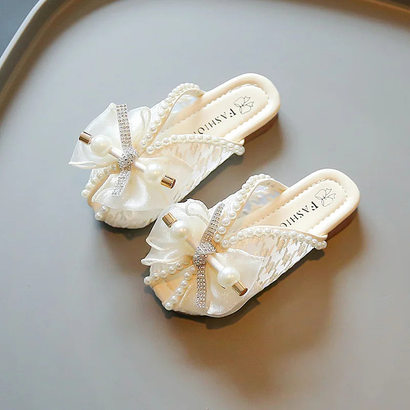 2025 New Girls Princess Sandals Summer Luxury Rhinestone Children Causal Shoes Chic Lace Kids Beach Sandals Open-toe Thick Soled