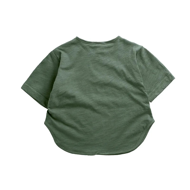 Summer T-shirt Simple Versatile Soft Tshirt Short Sleeve Tops Boys Children Cotton Tees Candy Color Loose Comfortable Clothes