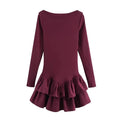 Ruffled Hem Solid Women Dresses Elegant Long Sleeve High Waist O-neck Lady Mini Dress 2025 Spring Chic Street Party Female Robes