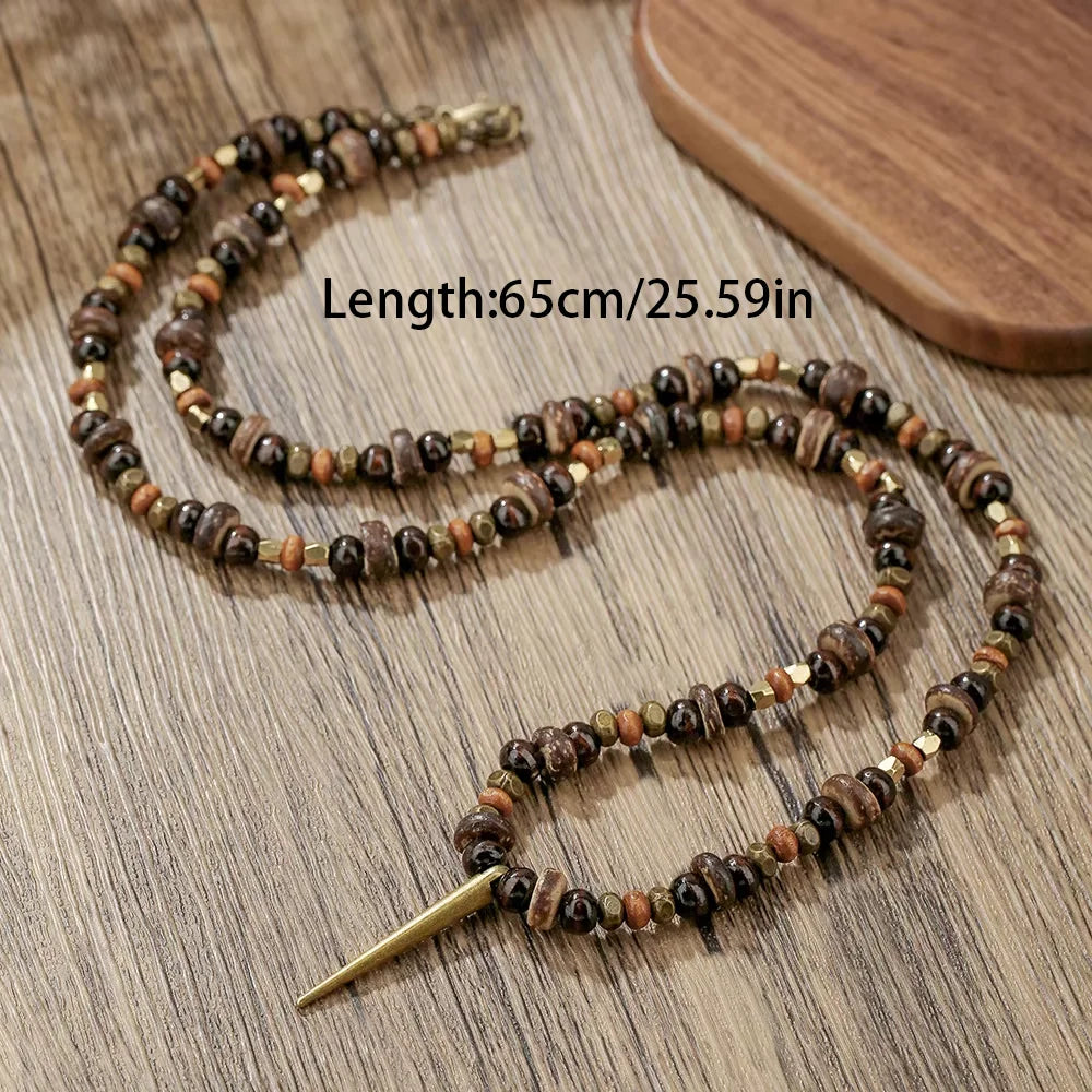 1PC Fashion Vintage Ethnic Wooden Beaded Necklace for Men Hippie Necklace Man Tribal Jewelry