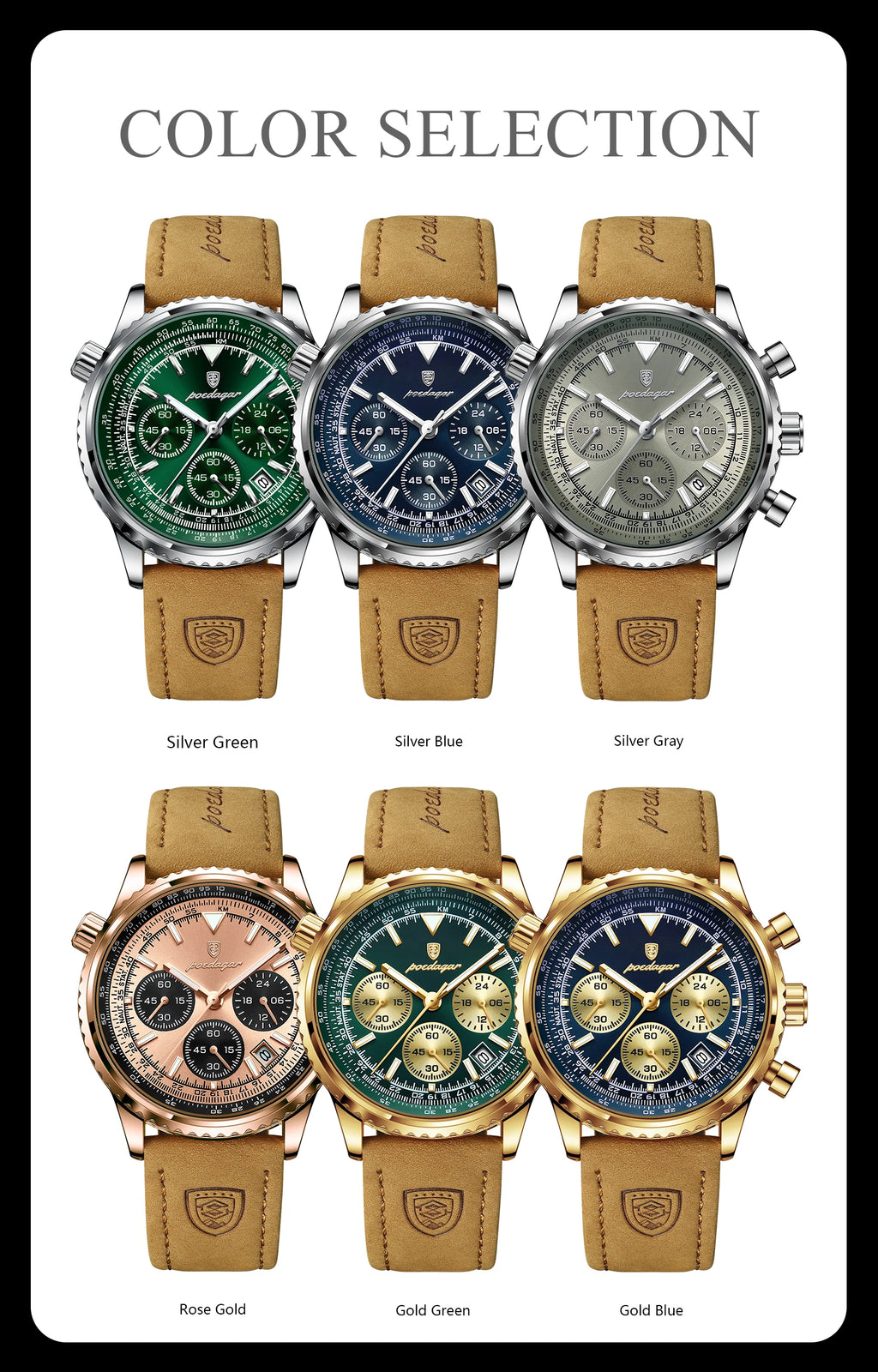 POEDAGAR Luxury Business Men's Watch Waterproof Luminous Date Chronograph Leather Man Clock Fashion Quartz Watches For Men Reloj