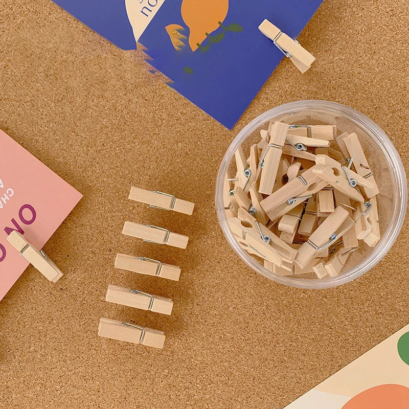 20Pcs/Box Clips Push Pin with Wooden Decorative Clips Durable Wooden Office School Stationery Thumb Tacks For Cork Blackboard