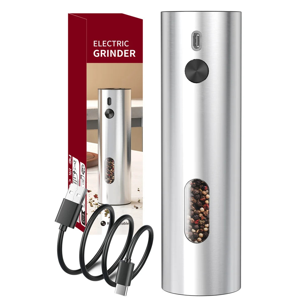 USB Rechargeable Automatic Pepper Grinder Salt And Pepper Mill Adjustable Coarseness Spice Grinder with LED Light for Kitchen