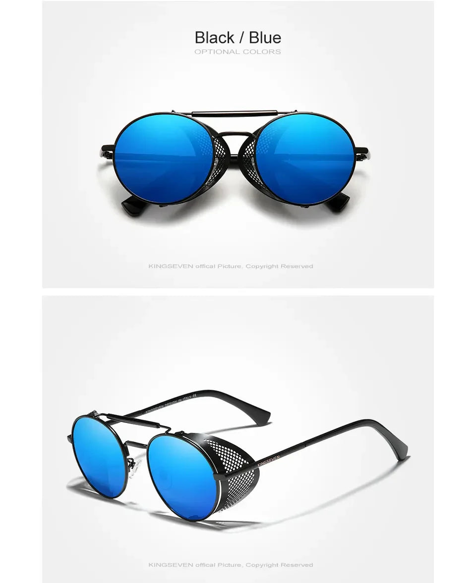 KINGSEVEN Brand Classic Gothic Steampunk Sunglasses Polarized Men  Vintage Round Metal Frame Sun Glasses Eyewear