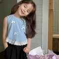Girls Sleeveless T-shirt Fashion Comfortable Top Children Kids Clothing Bow Summer Vest Clothing