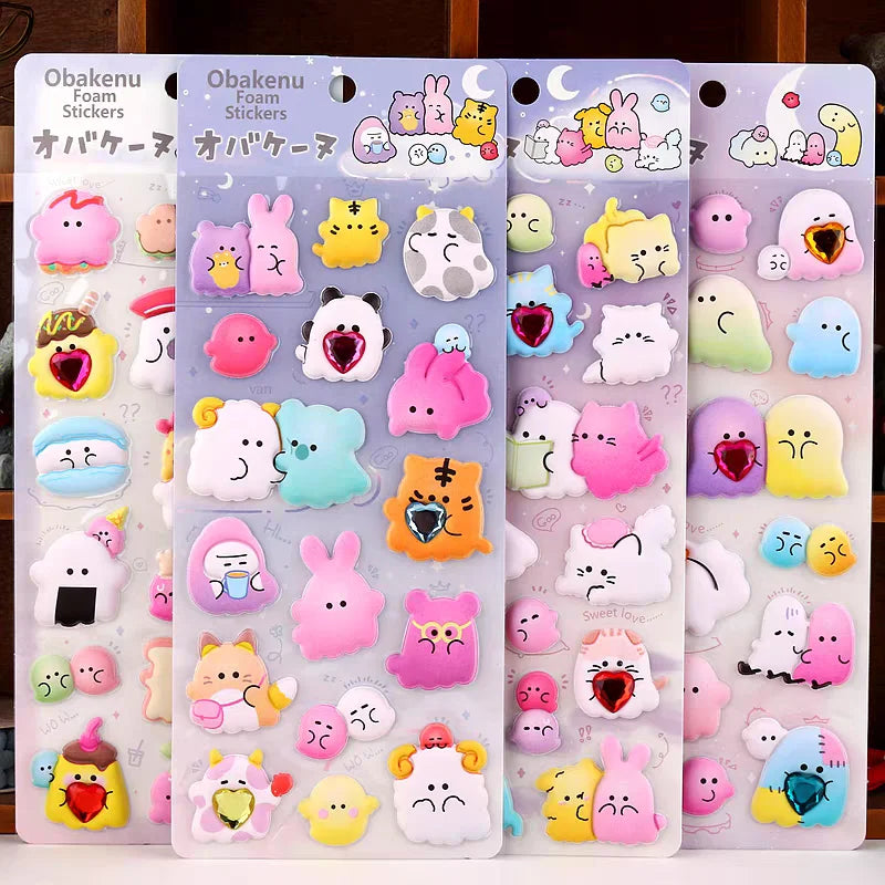 1 pc/4 pcs Cartoon Ghost Diamond 3D Puffy Sticker Scrapbooking Diy Journal Stationery Sticker Cute Decor School Supplies Gift