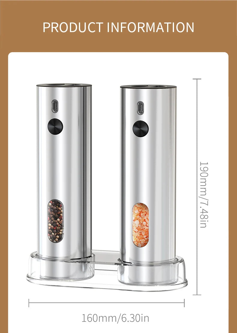 USB Rechargeable Automatic Pepper Grinder Salt And Pepper Mill Adjustable Coarseness Spice Grinder with LED Light for Kitchen