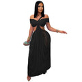 Sexy Beach Long Dress Women Hollow Out Backless Fold A Line Vestidos Female 2025 Summer Fashion Chic Solid High Waist Dresses