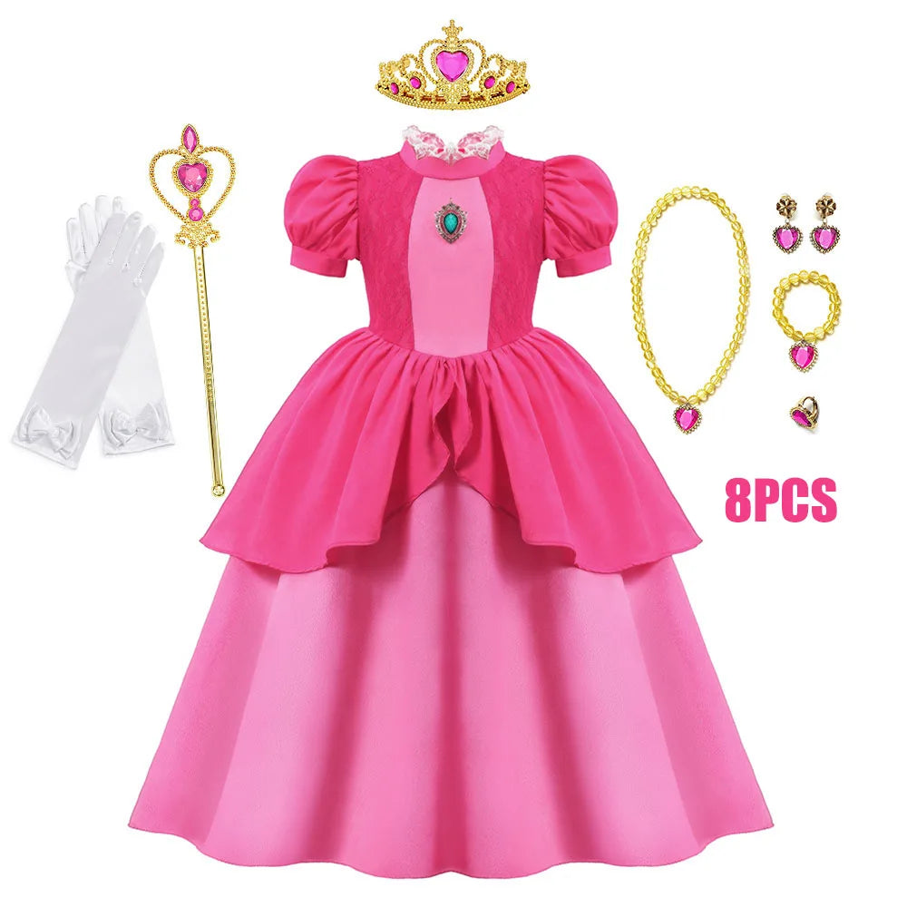 Rose Peach Costume Kids Girl Cosplay Fancy Carnival Birthday Party Role Play Princess Dress with Lace Children Halloween Outfit