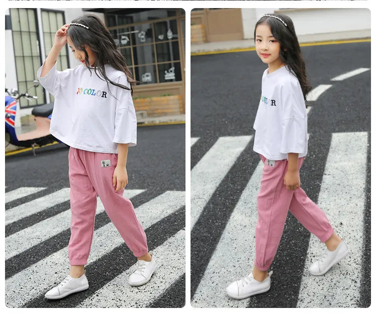 Children Trousers For Boys Girls Cotton Linen Elastic Waist Solid Color Summer Mosquito Pants Kids Clothing Long Pants 100-160cm