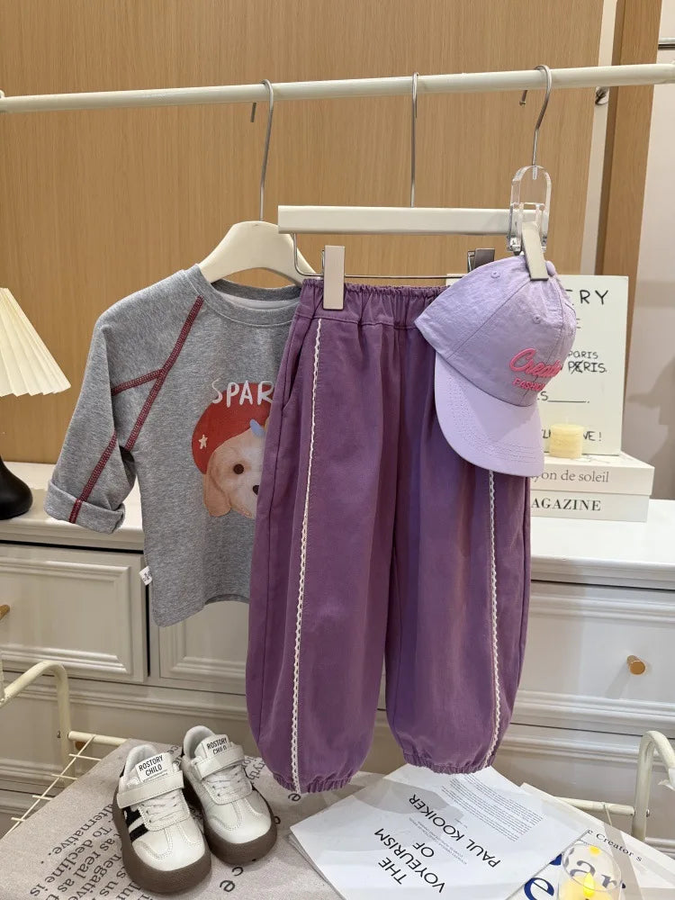Girls Warm Pant 2026 Spring Autumn and Winter New Korean Children Girls Elegant Lace Loose Casual Tight Pants