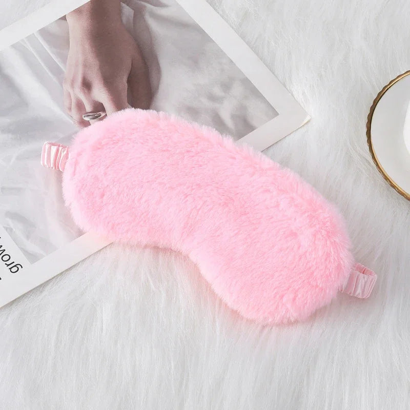 Soft Plush Sleeping Mask Cute Rabbit Fur Blindfold for Nap Eye Cover Health Sleep Aid for Men Women Students All Seasons
