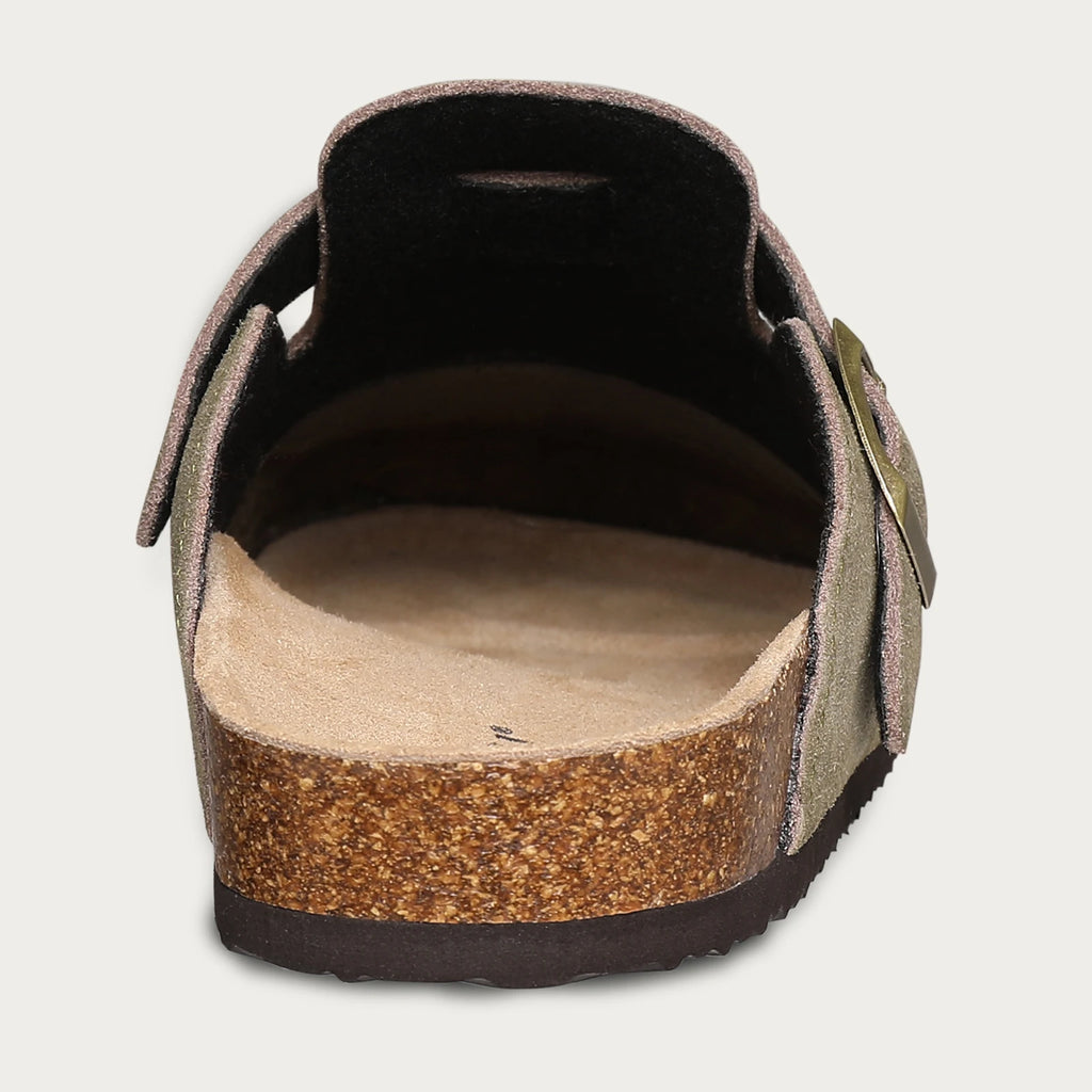 Comwarm Buckle Clogs For Women Men New Genuine Suede Clogs with Arch Support Soft Cork Footbed Mules Fashion Thick Beach Sandals