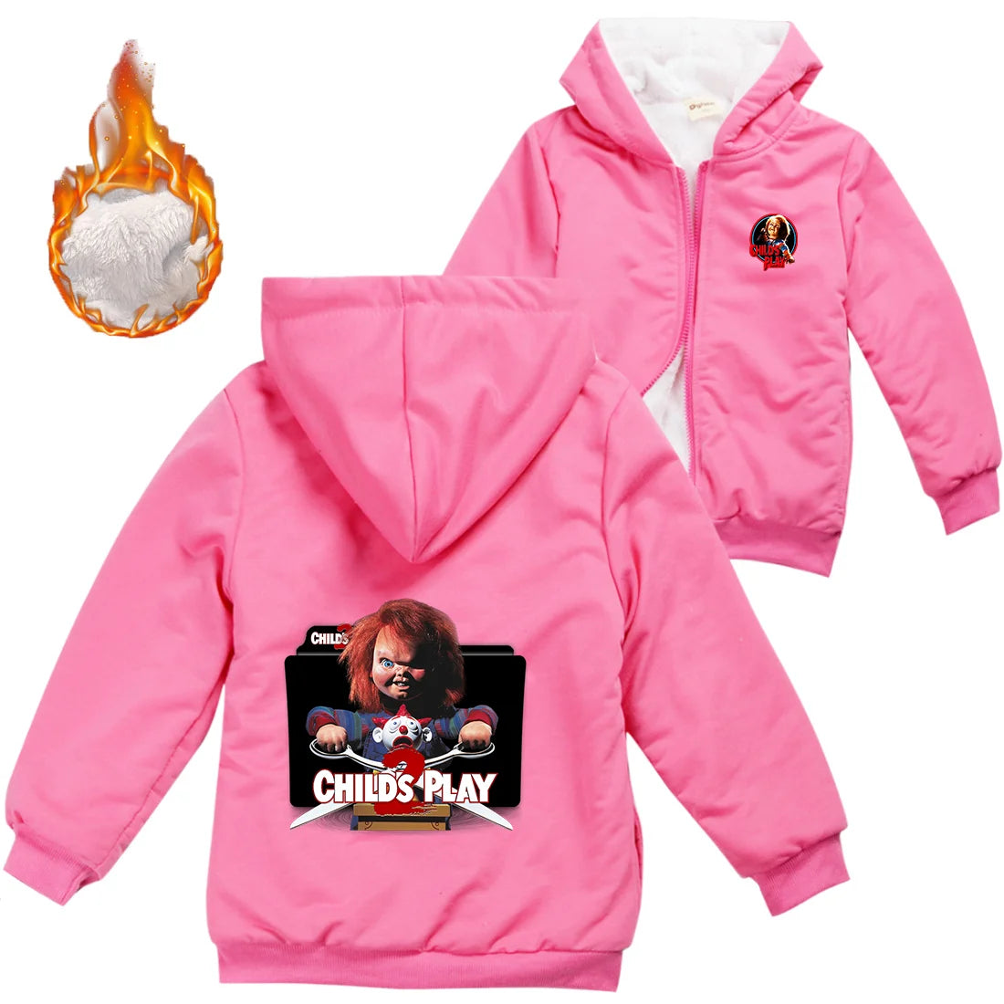 Child's Play Chucky Warm Winter Jacket For Boys Girls with Zipper Children Coat Thicken Hooded Sweater Kids Outerwear