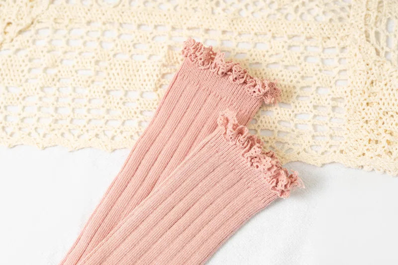 Ruffle Kids Knee High Socks Baby Girls Toddlers Long Soft Cotton Sock Lace Flower Children Princess Uniform Socks For 0-8Years
