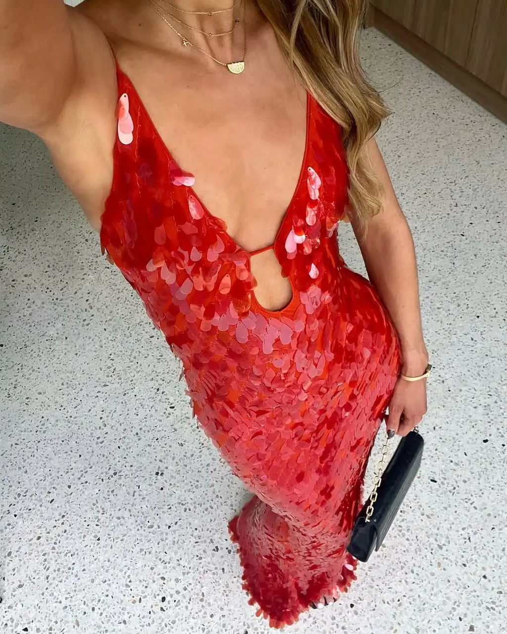 Sexy Sequined Women's Dress Hollow Out Backless V-Neck Slip Top Lady Long Dresses 2026 Spring Summer Female Holiday Robe New