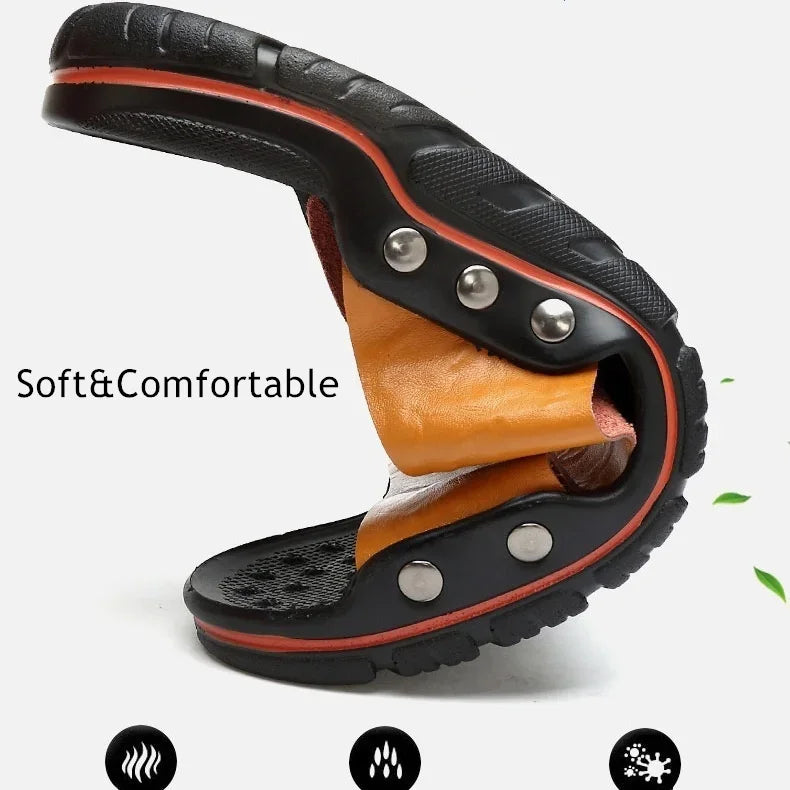 New Summer Slippers Men Sandals Soft Outdoor Slides High Quality Genuine Leather Comfortable Beach Sandals Outdoor Men Shoes