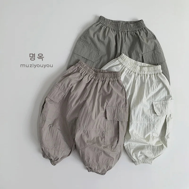 2025 Summer New Children Thin Mosquito Proof Pants Solid Girls Breathable Casual Pants Cotton Kids Boys Loose Cargo Pants