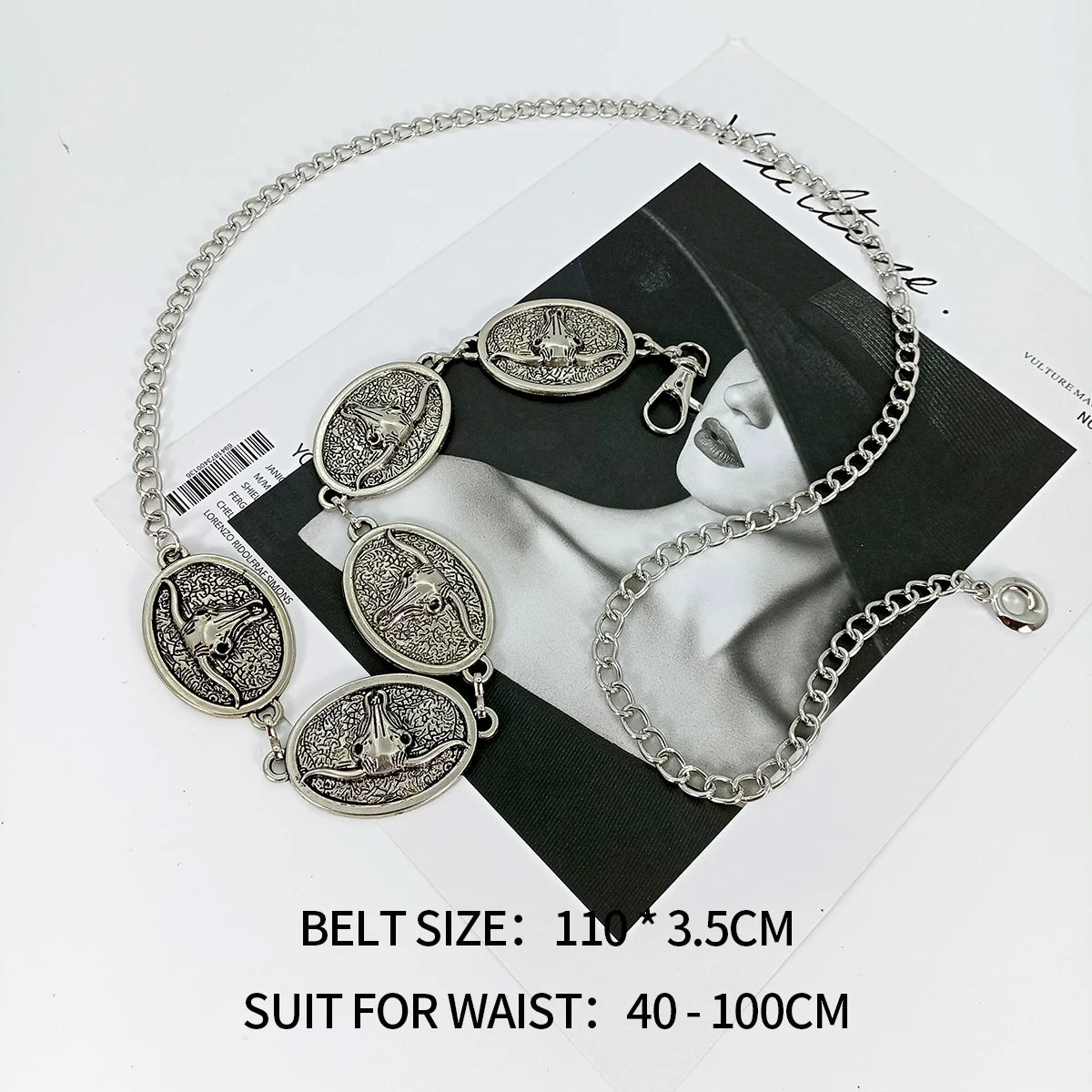 Vintage Silver Chain Belt Sun Bull Coins Female Waist Y2K Dress Waistband Designer Belts For Women High Quality Punk Corset