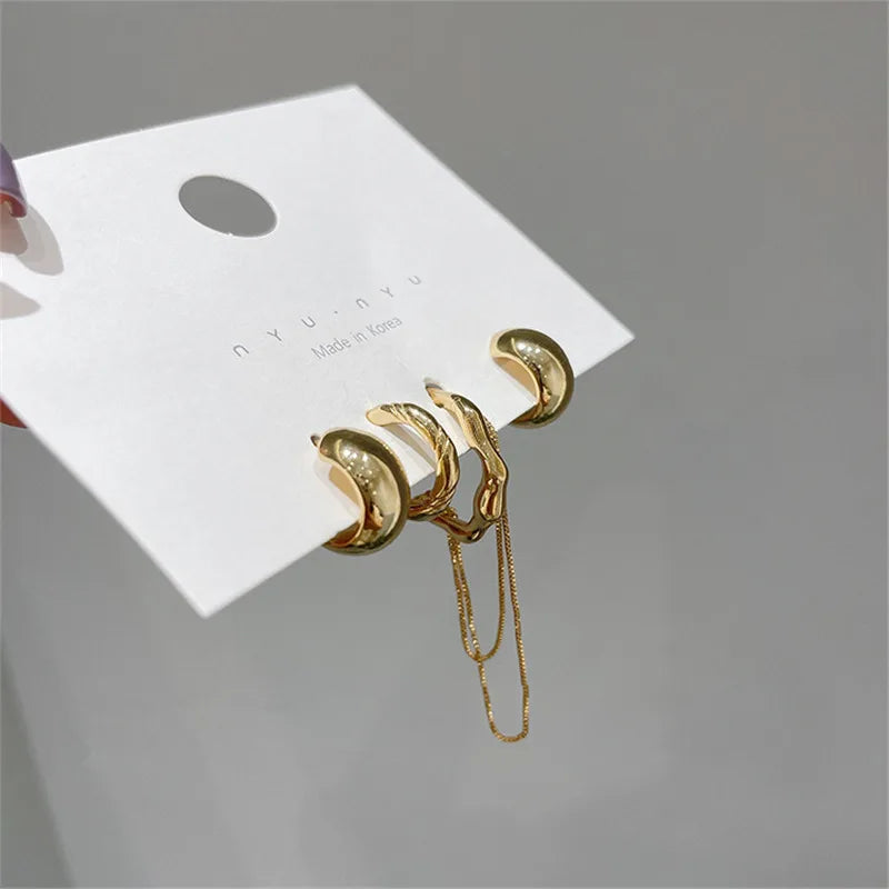 4PCS/SET New Design Gold Silver Color Metal Geometric Irregular Tassel Chain Clip Earrings for Women Non Pierced Ear Cuff 2023