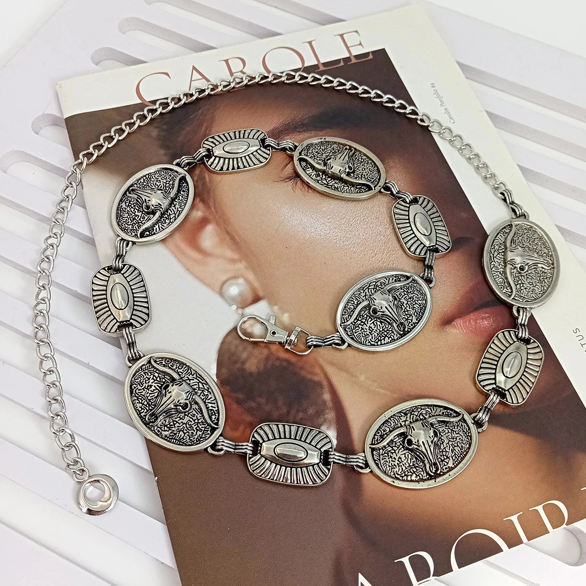 Vintage Silver Chain Belt Sun Bull Coins Female Waist Y2K Dress Waistband Designer Belts For Women High Quality Punk Corset