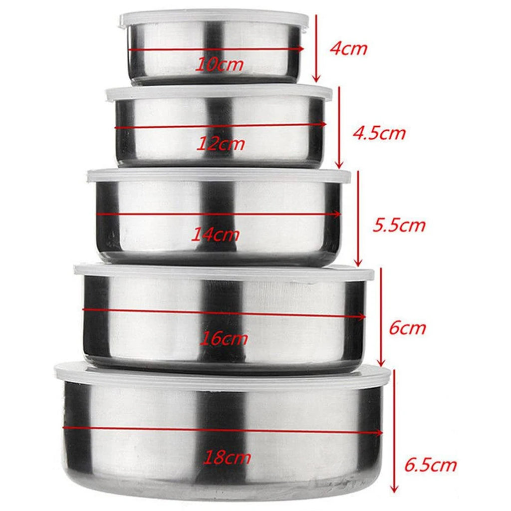 5Pcs Mixing Bowls with Lids Stainless Steel Reusable Snack Container Food Bowl Set Stackable Cooking Bowls For Kitchen School